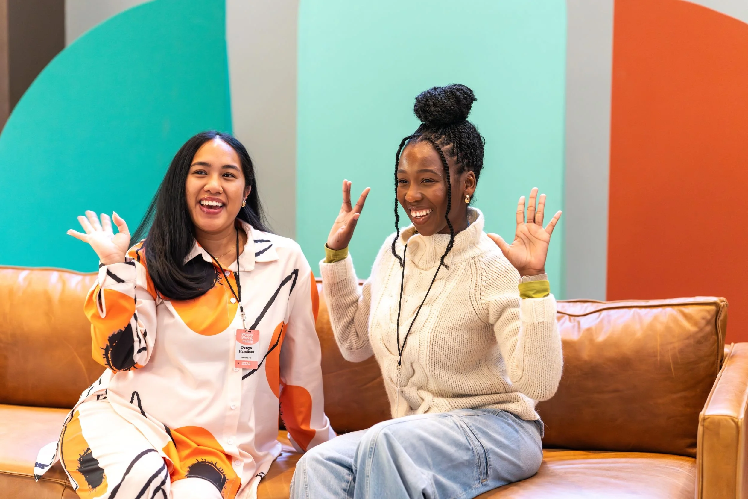 Two women enjoying a women in leadership development program
