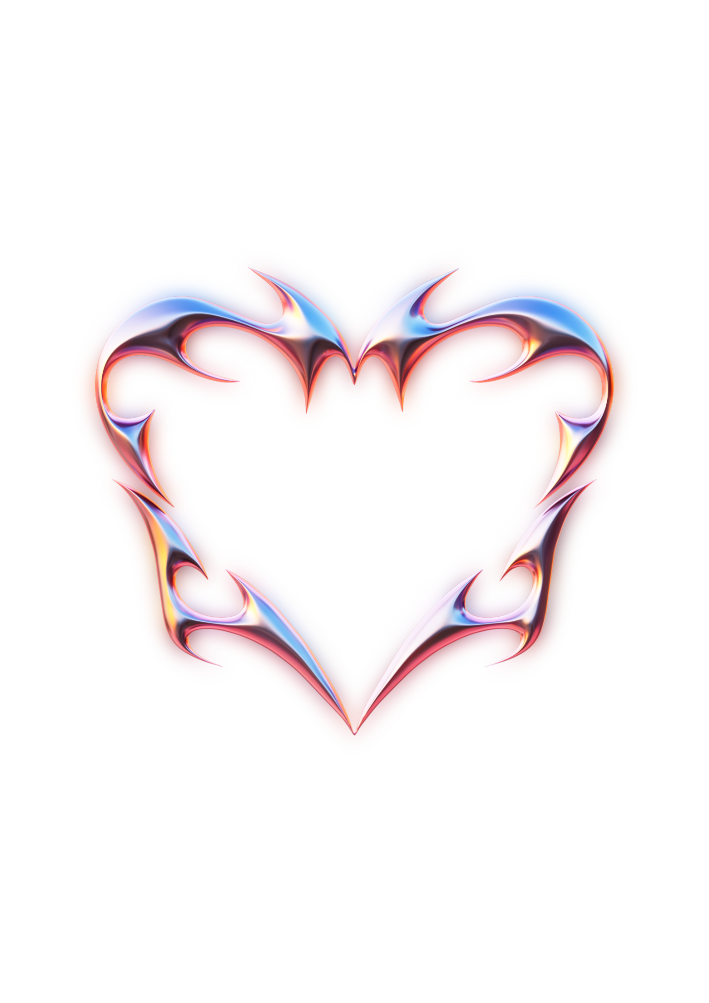 Abstract digital art of a glowing, colorful heart with swirling patterns and shades of pink, blue, and white, set against a black background.