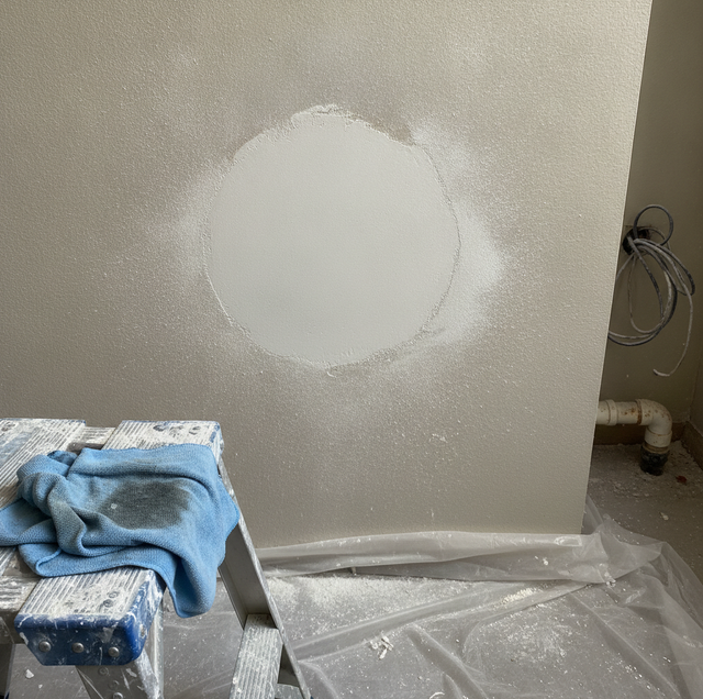 person sanding a bare wall before painting