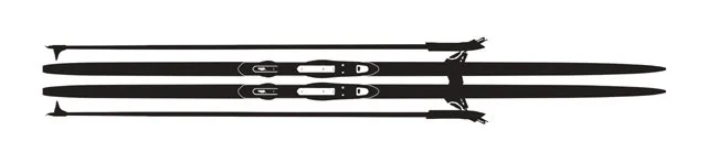 Ein Paar Langlauf-Skis mit Stöcken