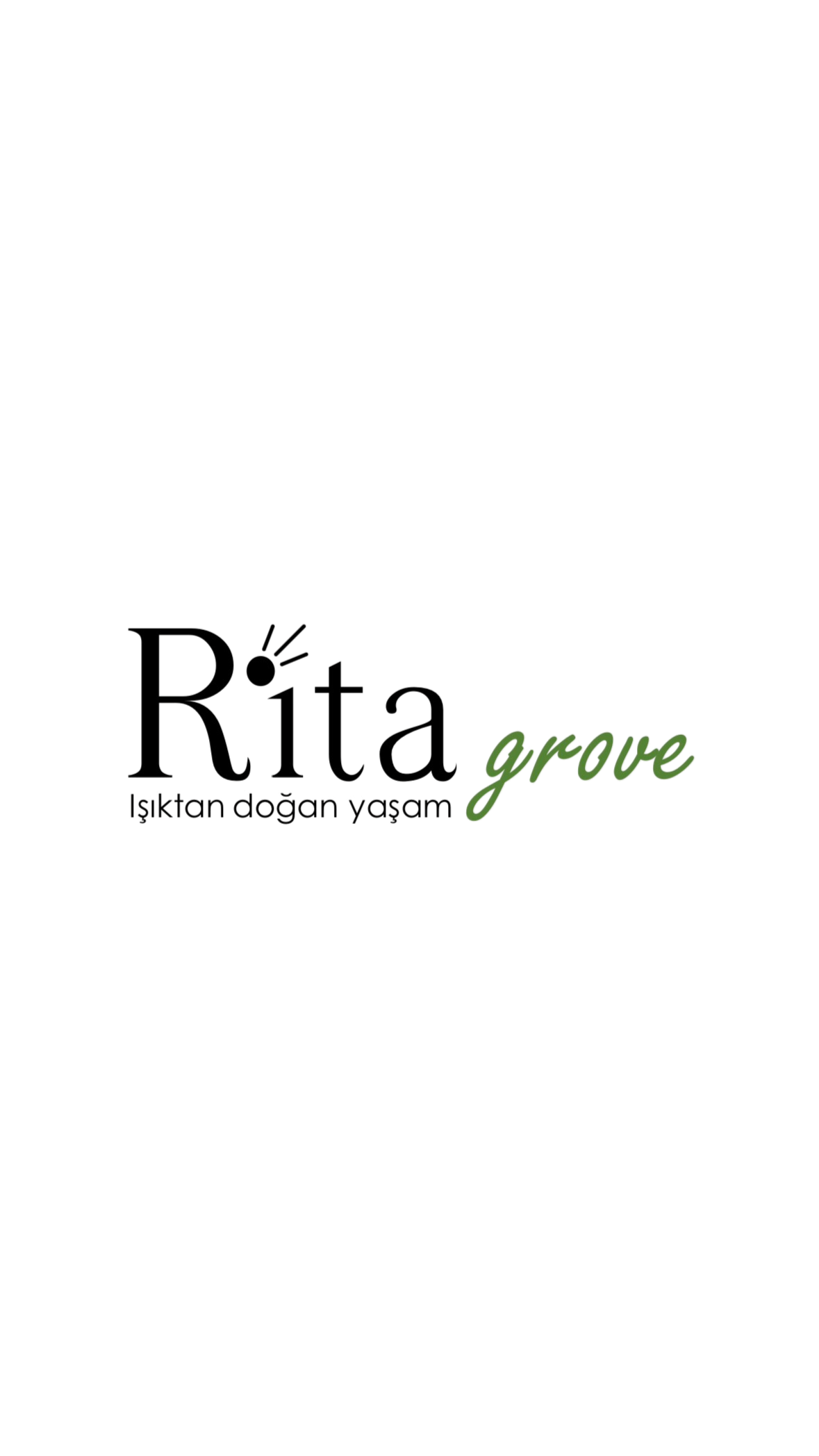 Logo for Rita Grove with the tagline 'Light-born life' in Turkish, featuring black and green text and a simple design.