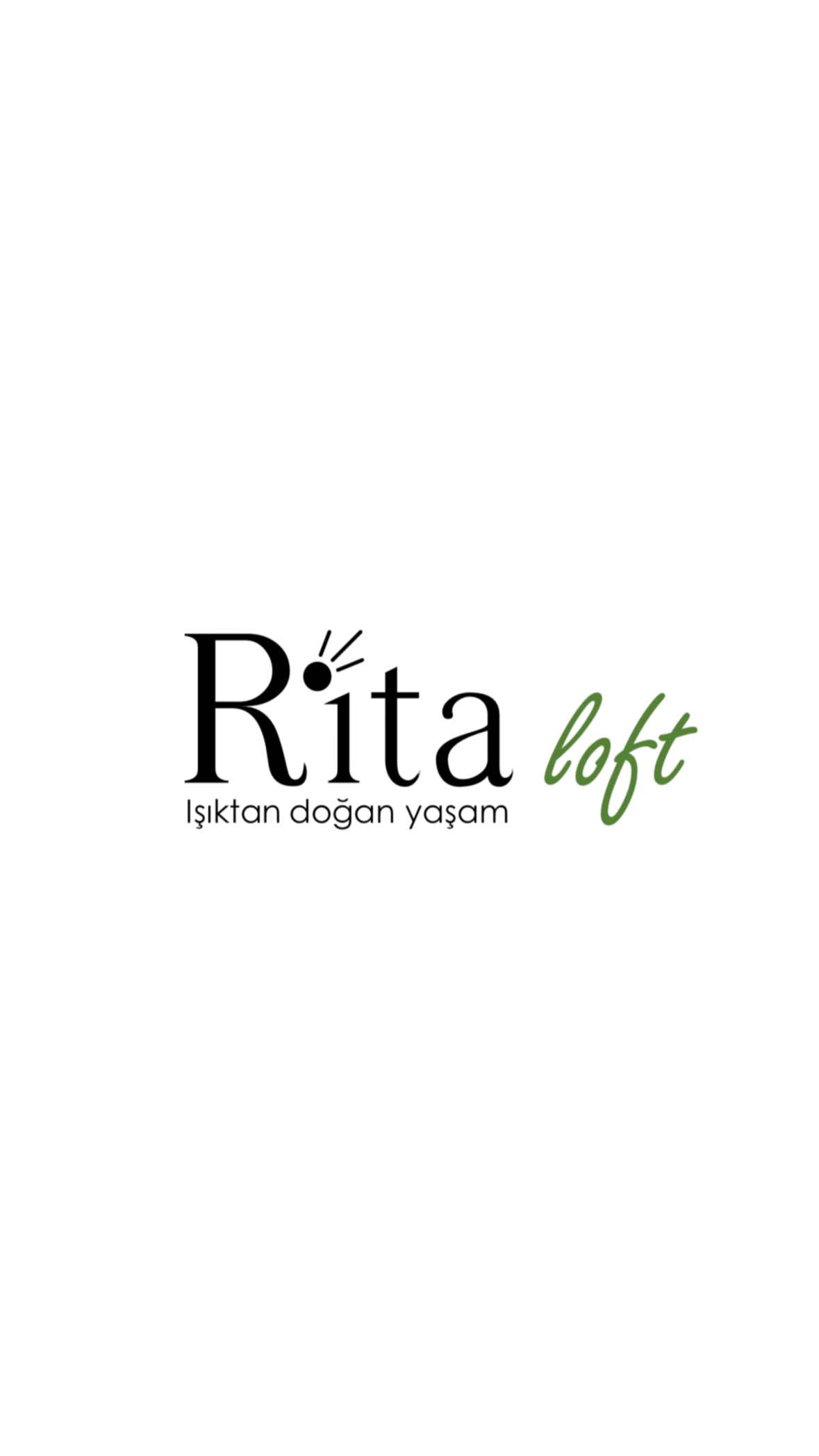 Logo with the words 'Rıta loft' and the subtitle 'Işıktan doğan yaşam' with a minimalist design, black and green color scheme.