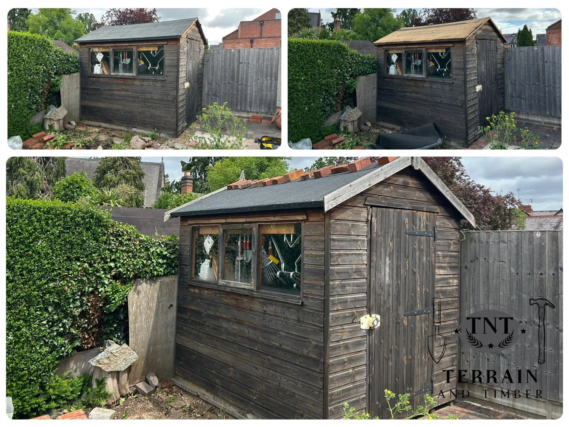We recently refelted this shed, giving it a fresh, weatherproof finish. Attention to detail is important to us, so we made sure there were no nails left exposed, ensuring a neat and professional result. (Bricks on top were taken down after a couple o