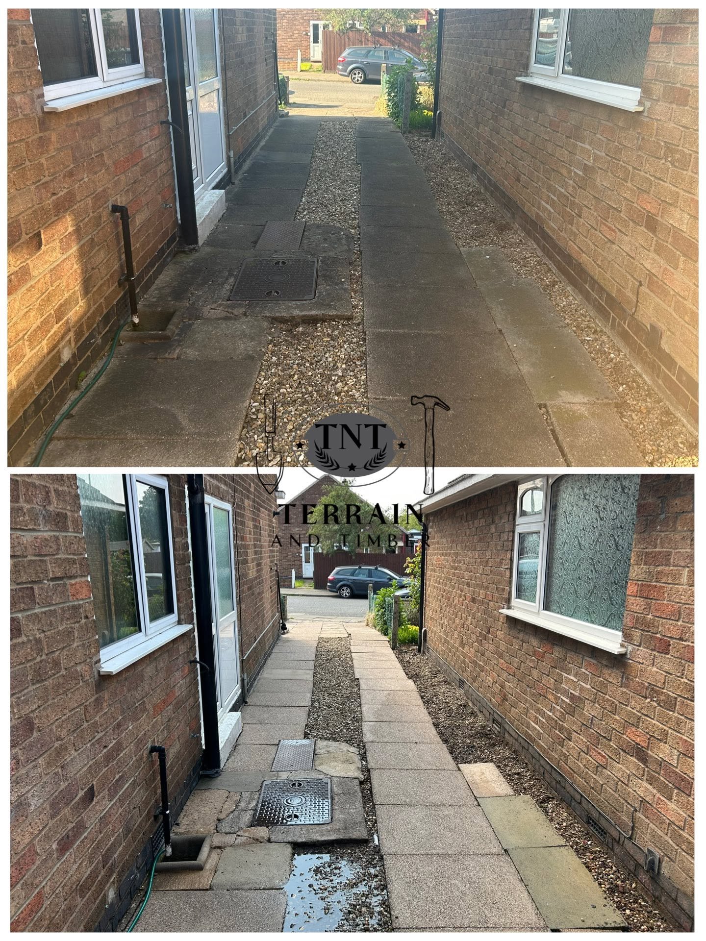 Full pressure wash carried out on both the front and back garden, leaving everything looking fresh and clean. We also washed down all windows, doors, and walls to bring the whole property back to life.