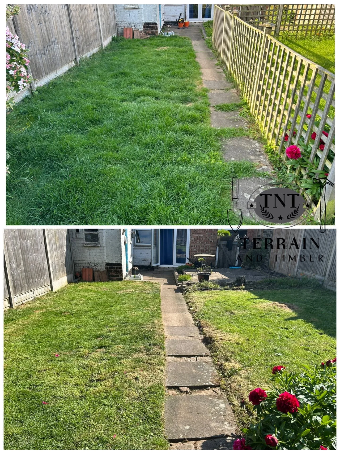 Full weed removal
Grass cut and tidied
Old fence taken down
Garden brought back to life
Another outdoor space cleaned up and transformed for the customer