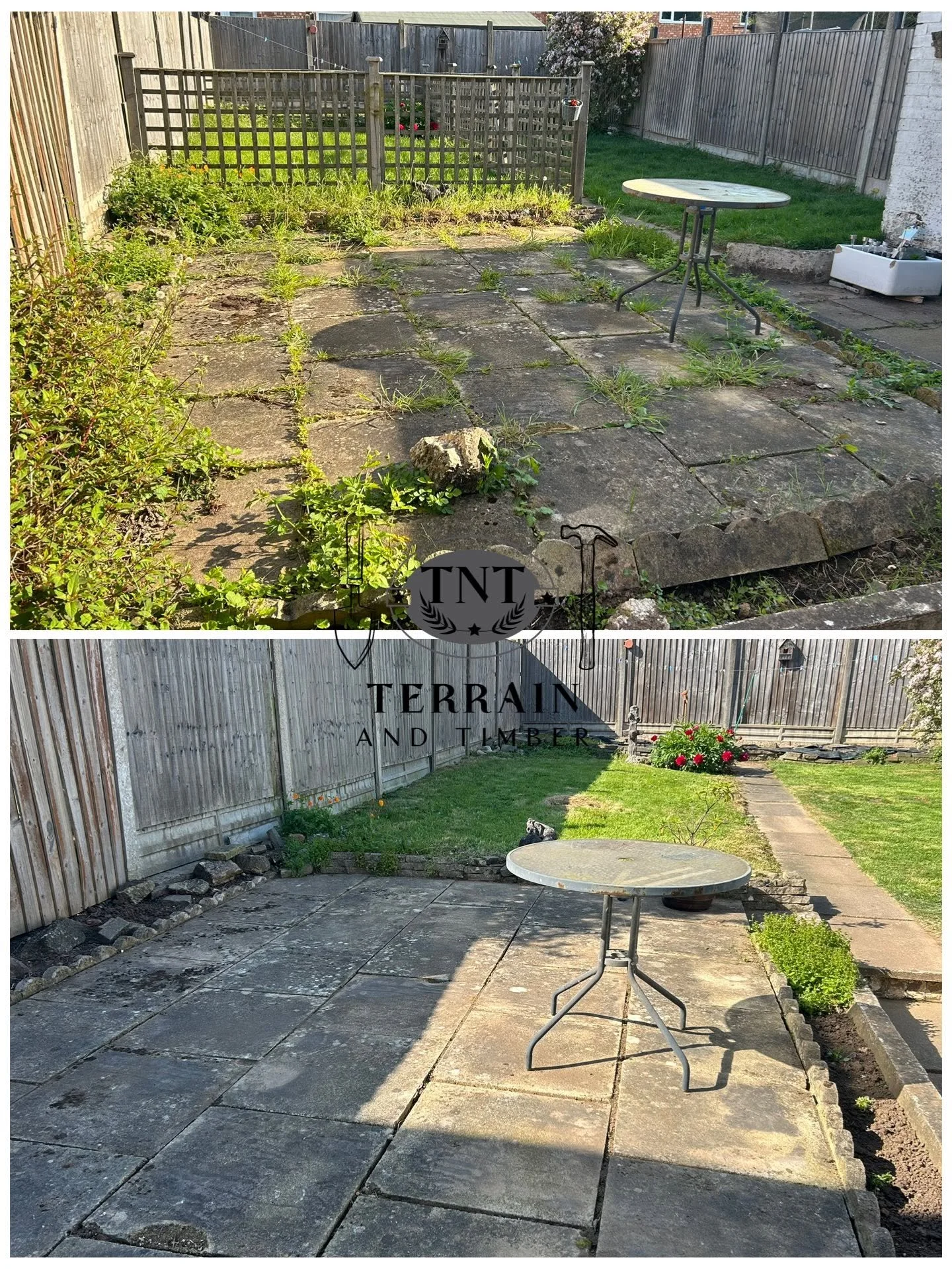 Full weed removal
Grass cut and tidied
Old fence taken down
Garden brought back to life
Another outdoor space cleaned up and transformed for the customer