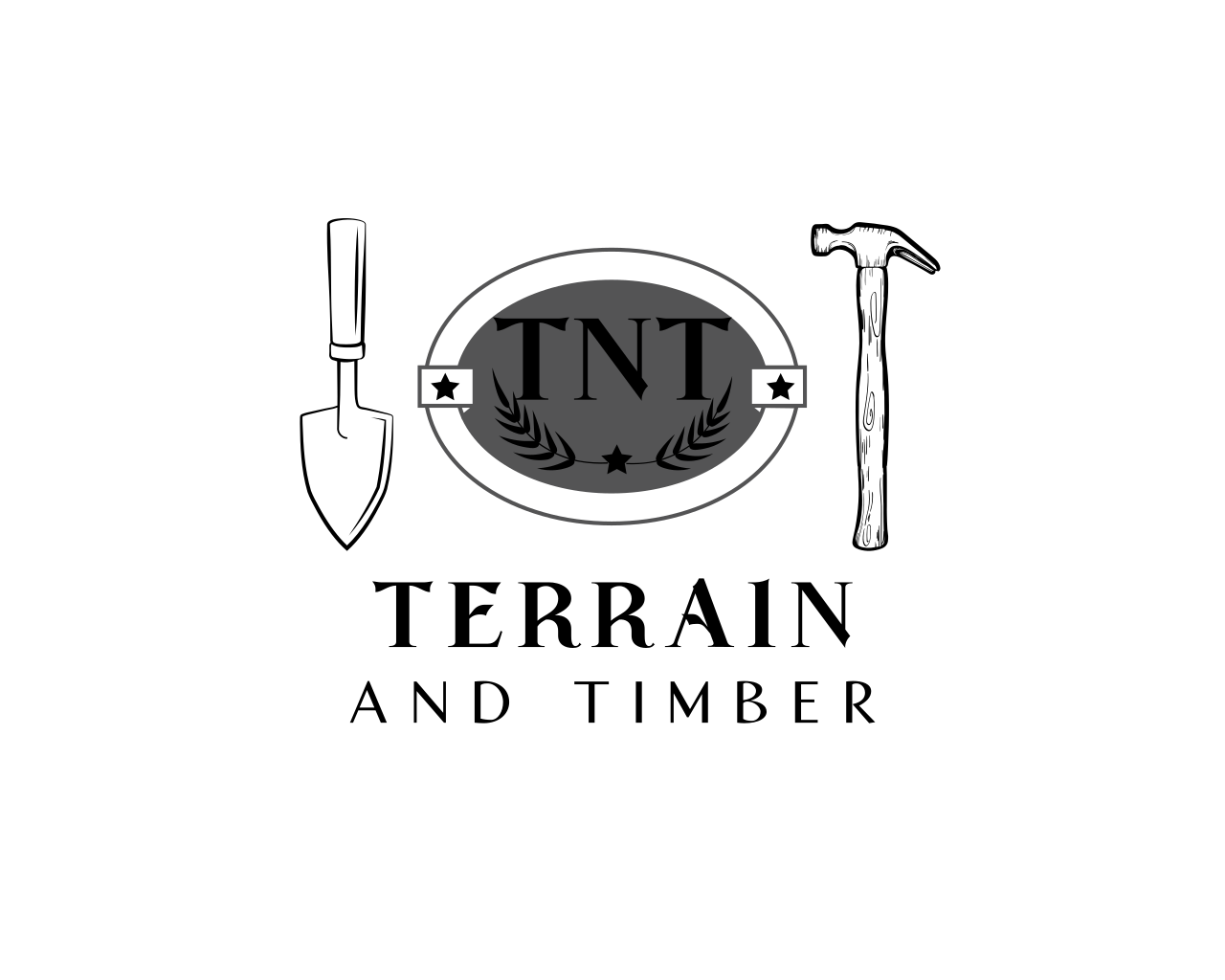 Black and white logo with the initials "TNT" inside an oval, flanked by two wheat stalks and a star below, with a banner across the oval.