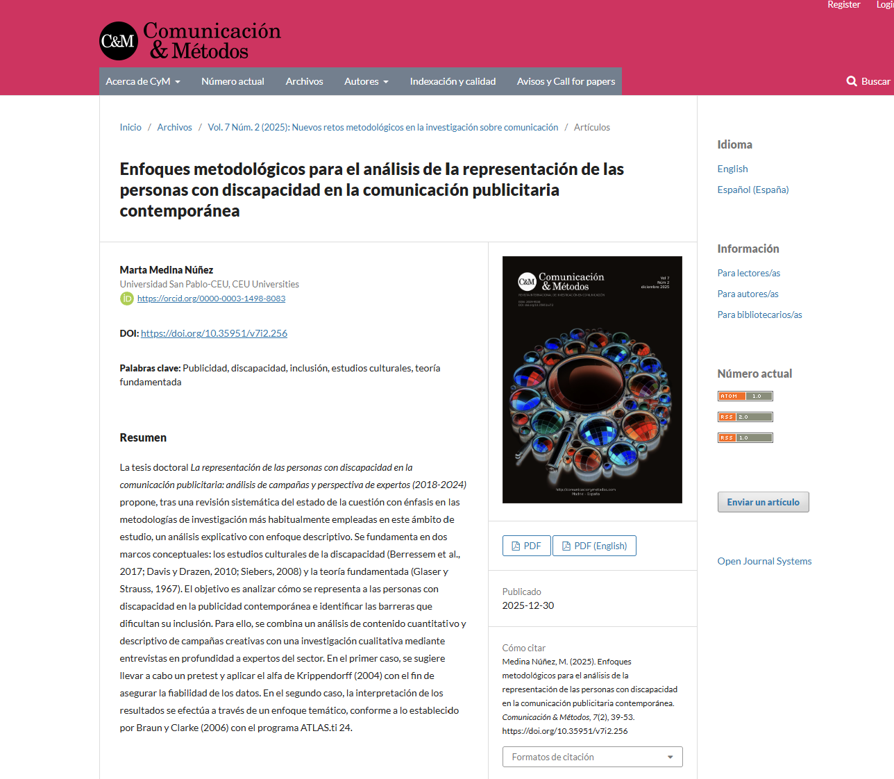 Enfoques metodológicos para el análisis de la representación de las personas con discapacidad en la comunicación publicitaria contemporánea