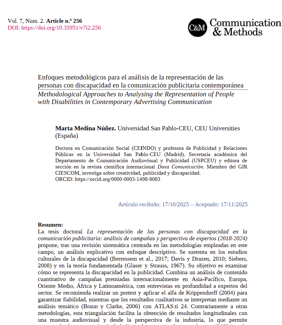 Enfoques metodológicos para el análisis de la representación de las personas con discapacidad en la comunicación publicitaria contemporánea