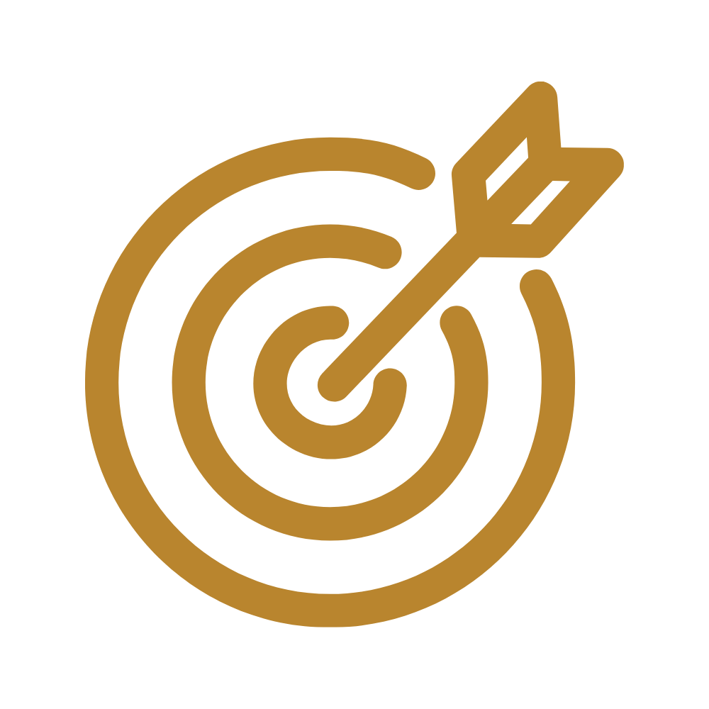 Gold and brown target with an arrow hitting the bullseye