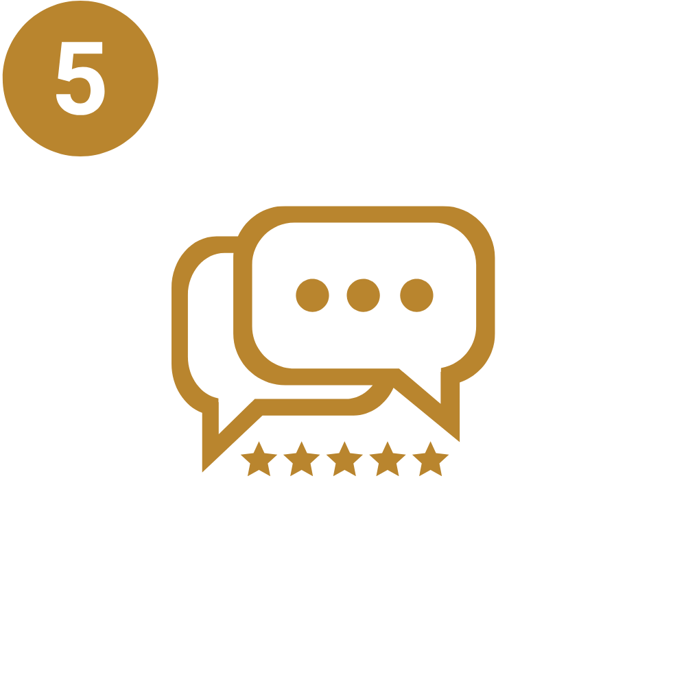 Five-star review icon with speech bubbles