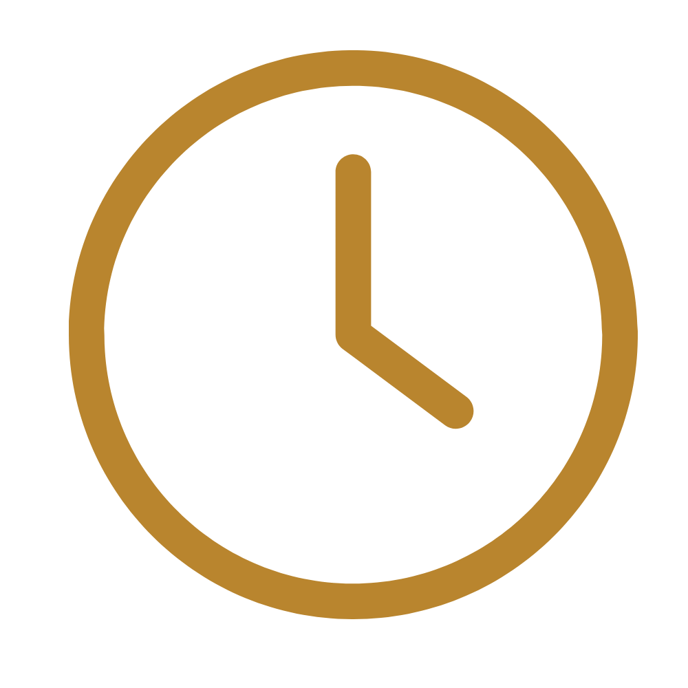 A clock showing the time as 3:00 with a gold-colored frame and hands on a black background.