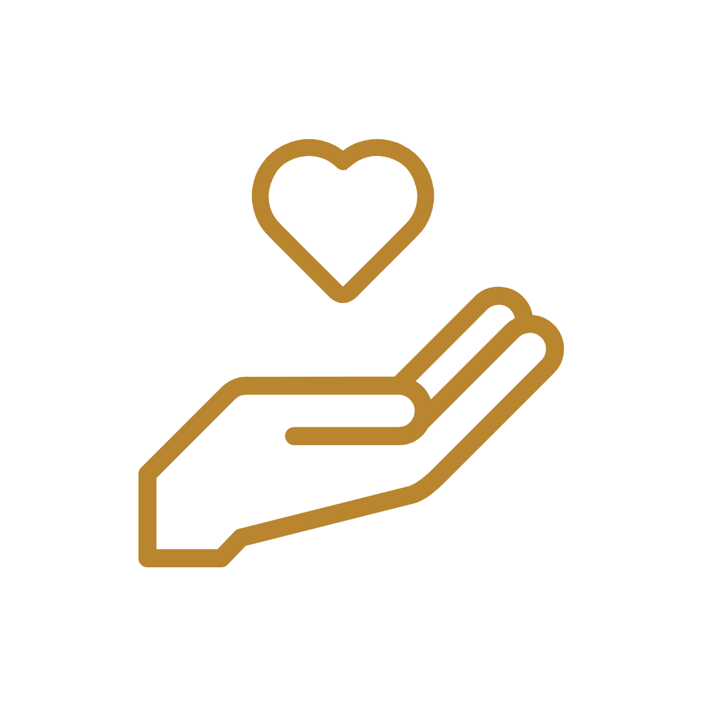 Outline of a hand holding a heart.