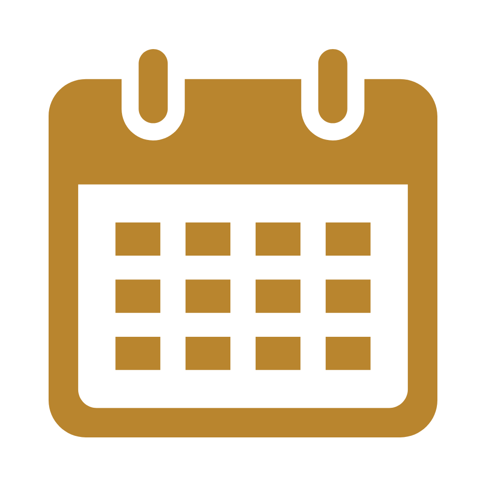 Simplified icon of a calendar with a gold border and black grid, representing a date or schedule.