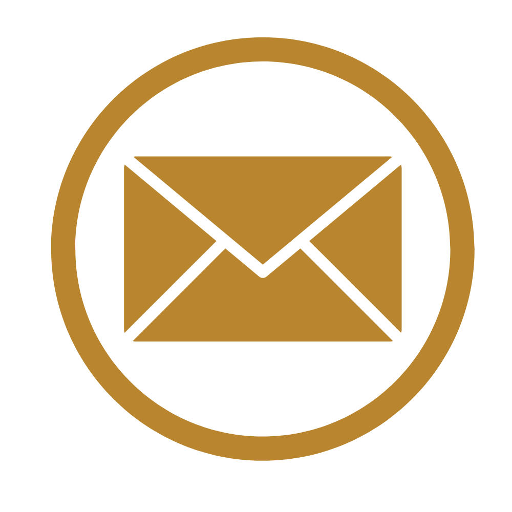 Gold and white email icon inside a circular border.