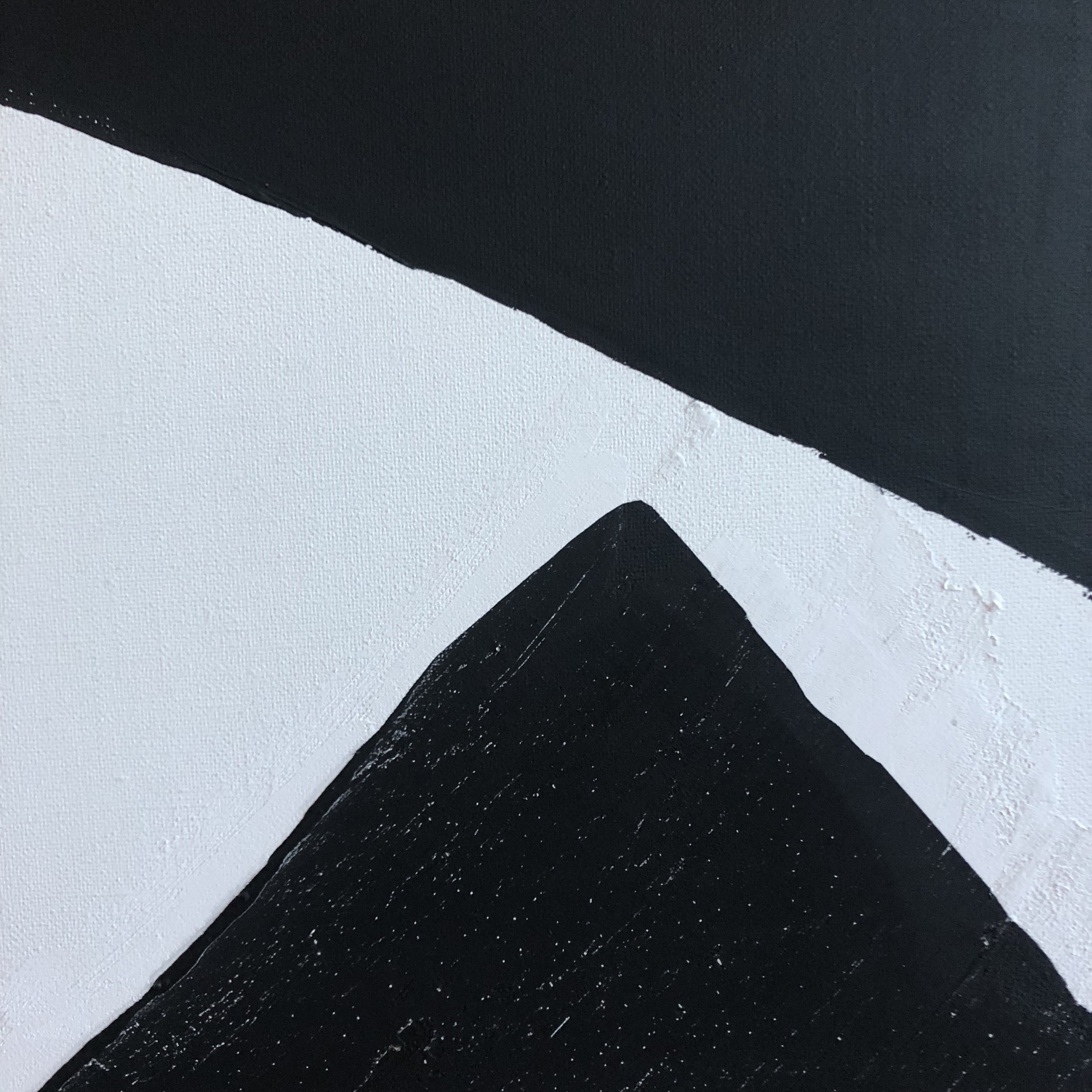 Naheaufnahme eines geometrischen Musters aus schwarzen und weißen Flächen, die in diagonaler Richtung angeordnet sind.