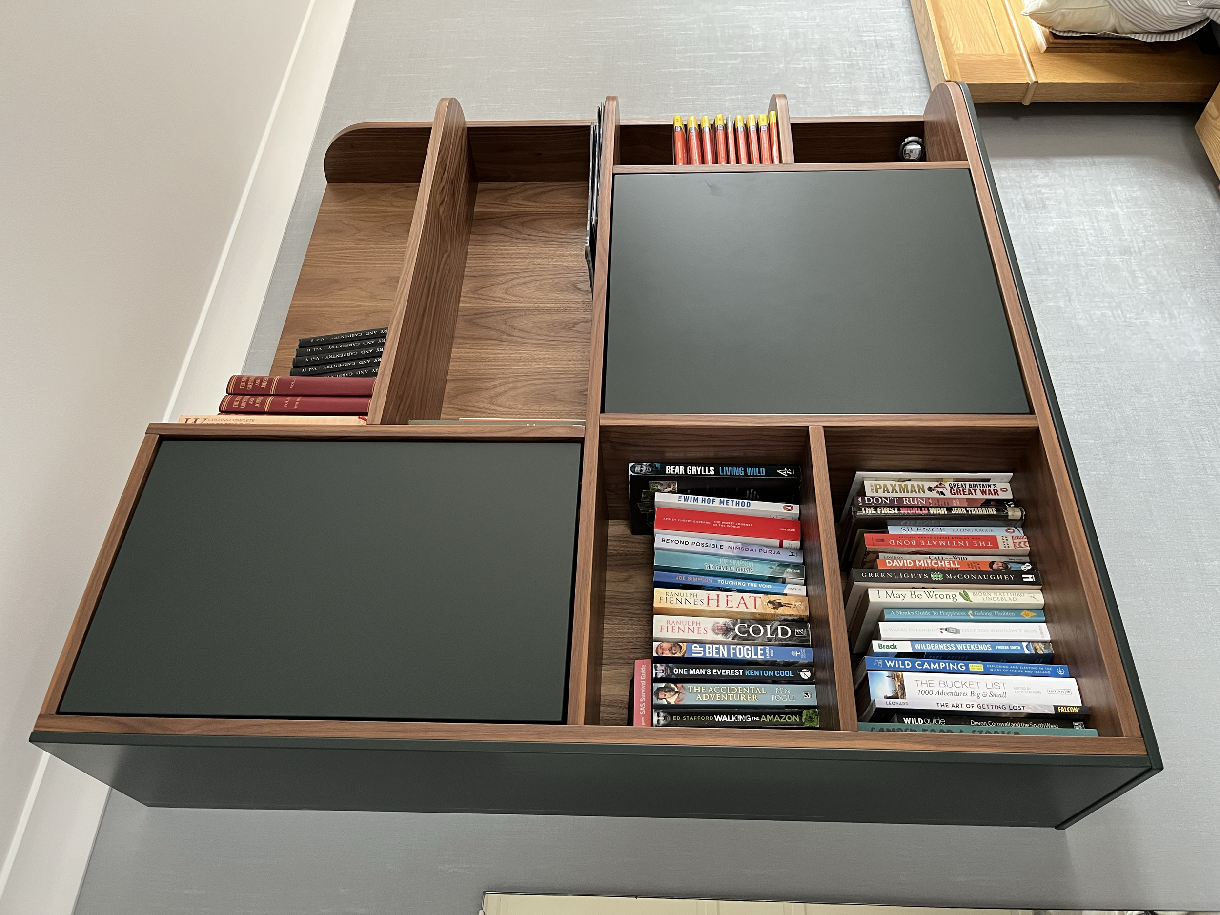 Bookcase - Floating Walnut bookcase with inset doors