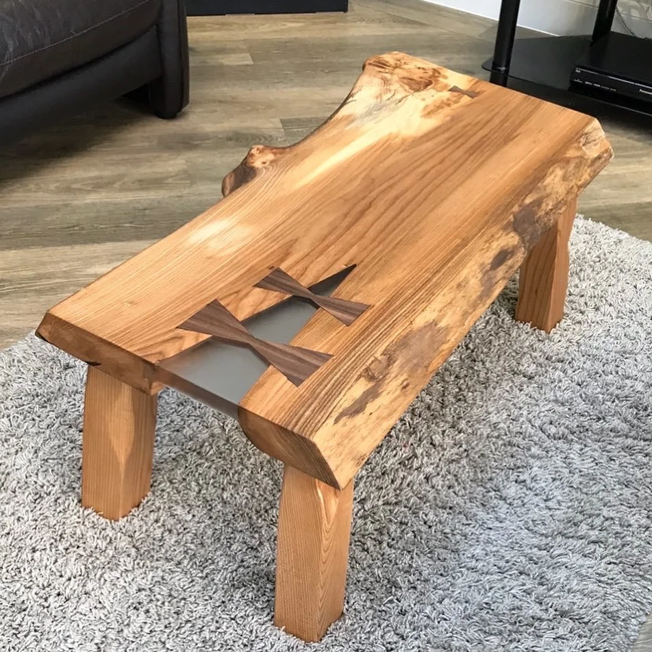 Coffee Table - Solid Elm with Walnut bow tie's