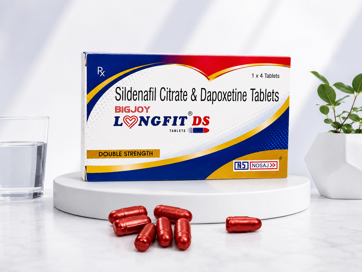 Bigjoy Longfit-DS tablets containing Sildenafil (100mg.) & Dapoxetine (60mg.) a double strength formula for men's sexual health and wellness.