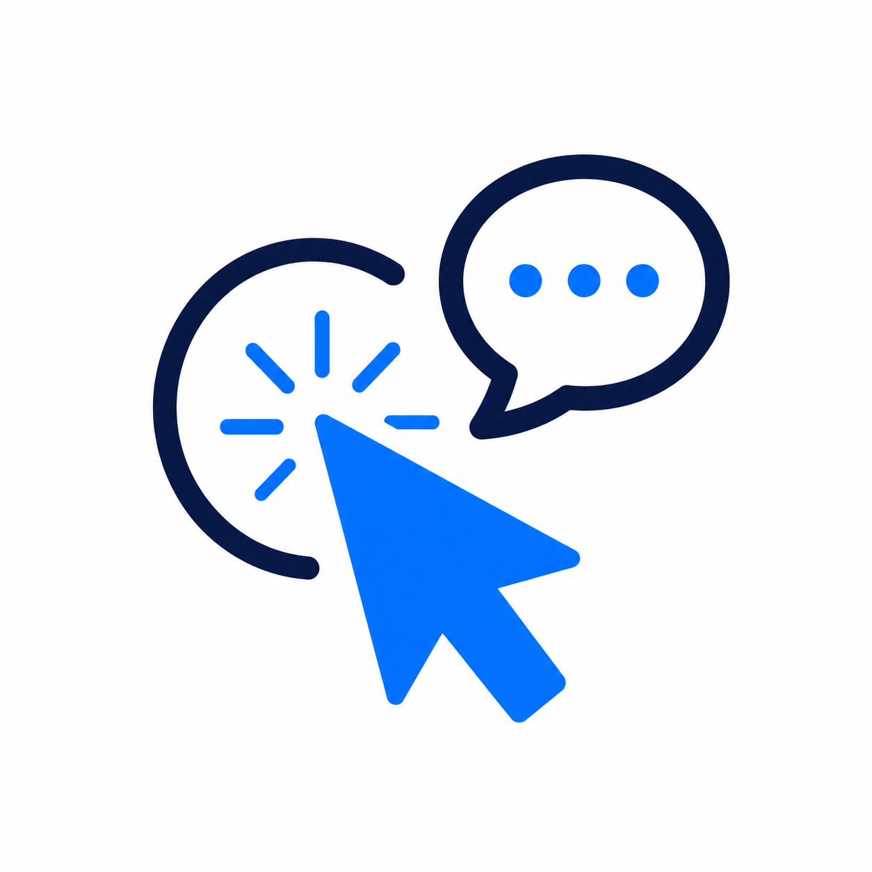 Recommendable branded cursor and chat icon representing customer enquiries, online interaction and clear calls to action.