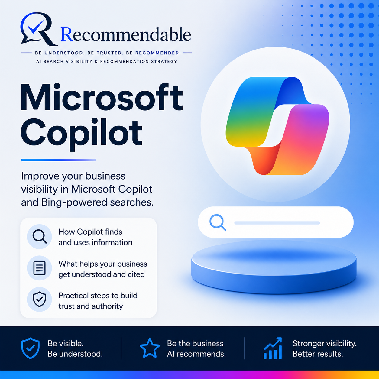 Recommendable Microsoft Copilot visibility guide explaining how businesses can improve visibility across Copilot and Bing-powered search.