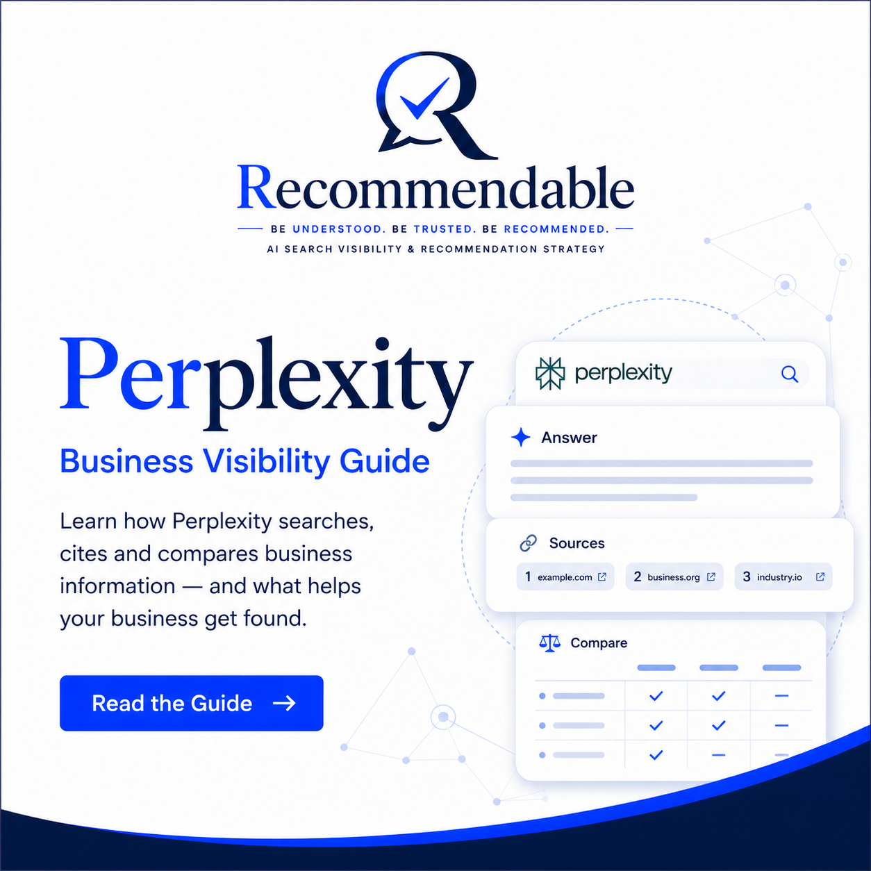 Recommendable Perplexity business visibility guide explaining how Perplexity searches, cites and compares business information.