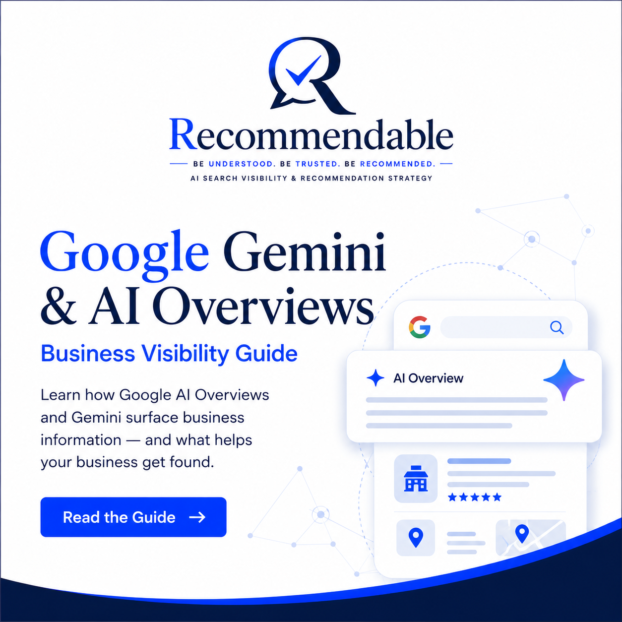Recommendable Google Gemini and AI Overviews guide explaining how businesses can improve visibility in AI-powered Google search results.