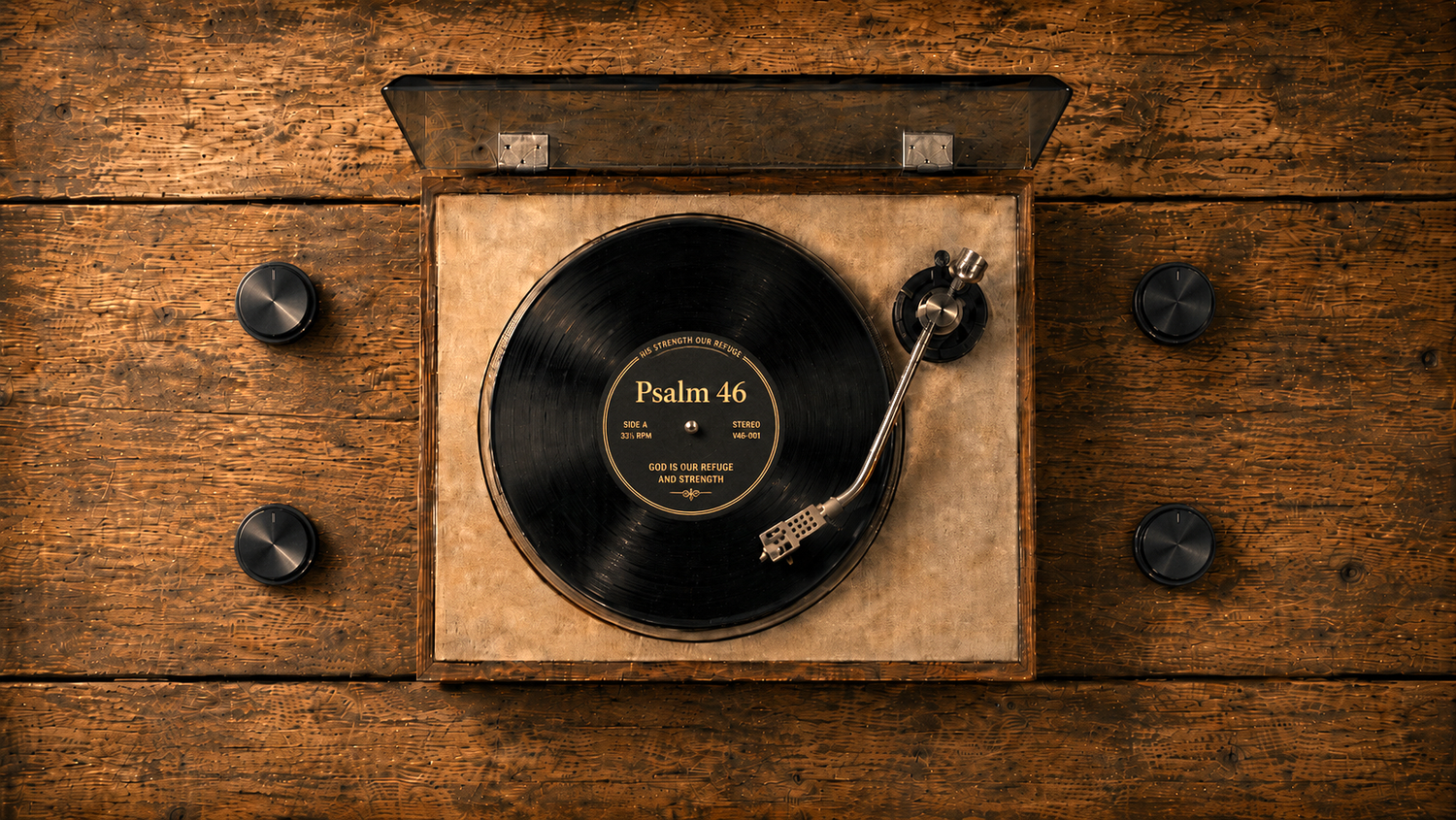 Vintage turntable playing Psalm 46