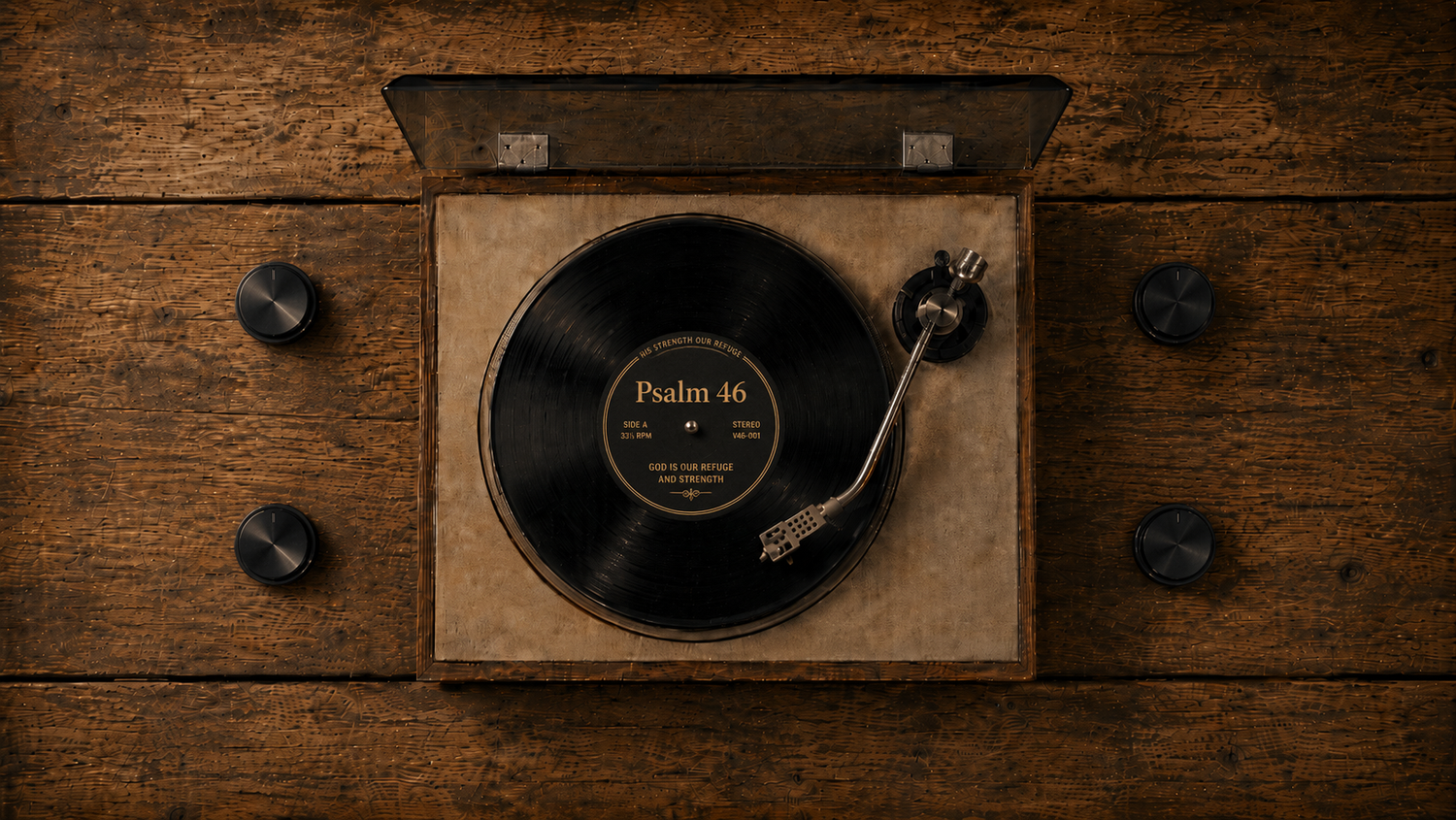 Vintage turntable playing Psalm 46