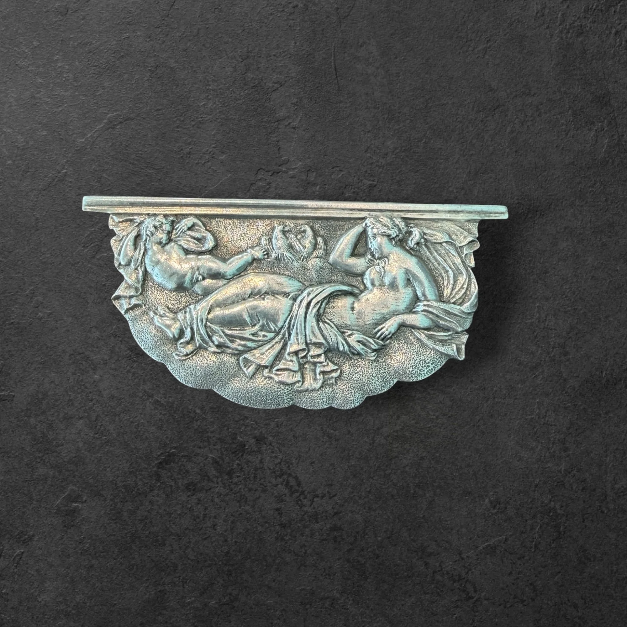 JL38 Jess Lelong Lady and Cherub Plinth Brooch - Silverplate