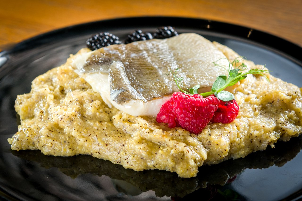 Baccalà con polenta dell'Antica Osteria Feudo San Giorio.