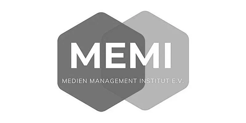 Logo des Medien Management Instituts e.V. mit hexagonalen Formen und dem Schriftzug 'MEMI'.