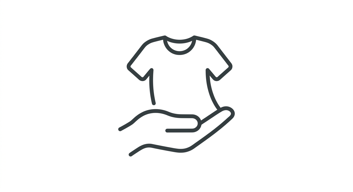 Line drawing of a hand holding a small T-shirt.