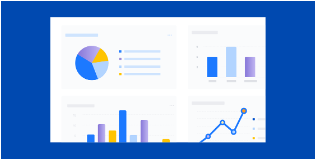Business analytics dashboard with pie chart, bar charts, line graph, and data metrics