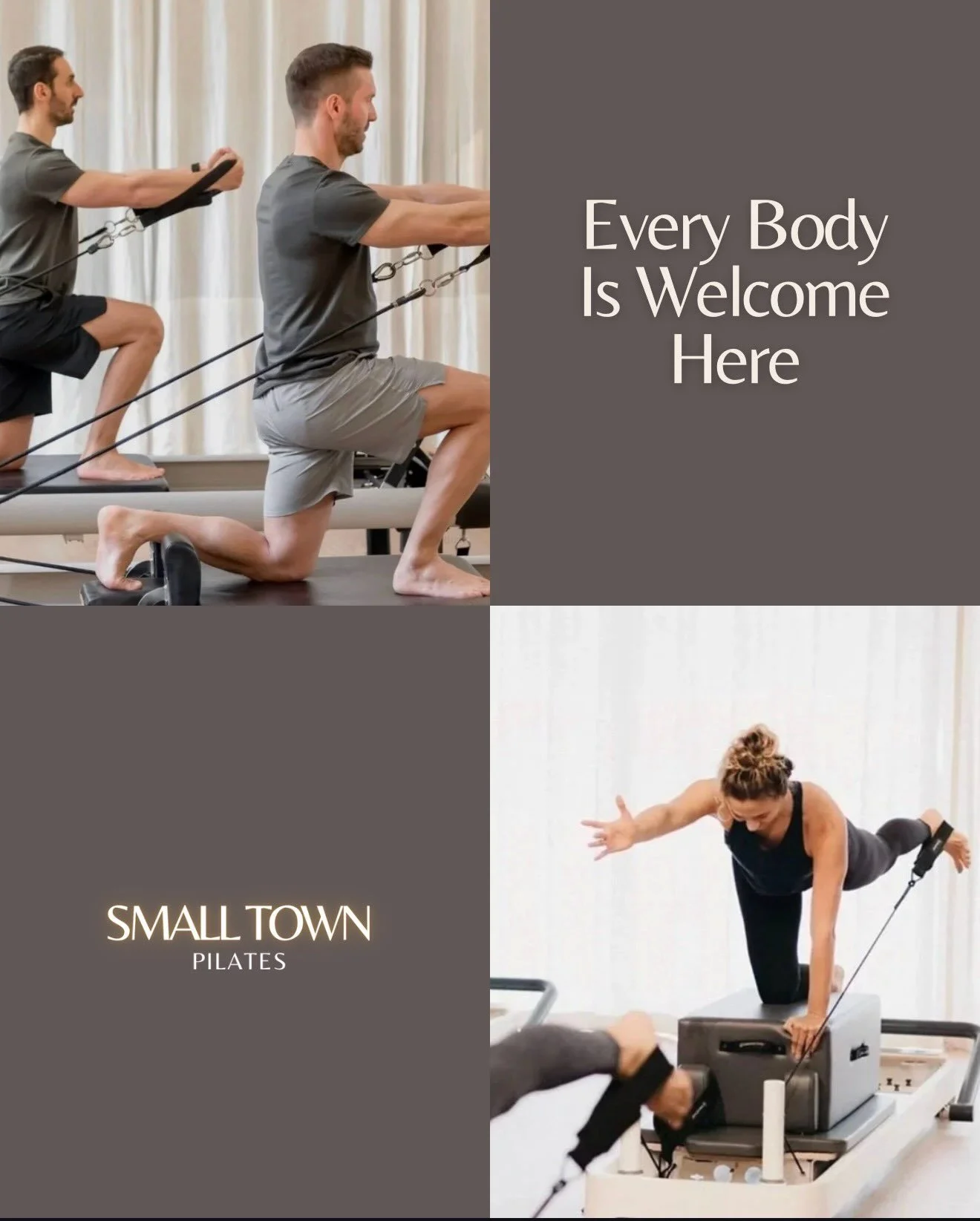There&rsquo;s no such thing as a &ldquo;Pilates body.&rdquo;

There never has been.

At Small Town Pilates, we welcome people of all ages, abilities and experience levels.

Whether you&rsquo;re completely new to Pilates, returning after time away, re