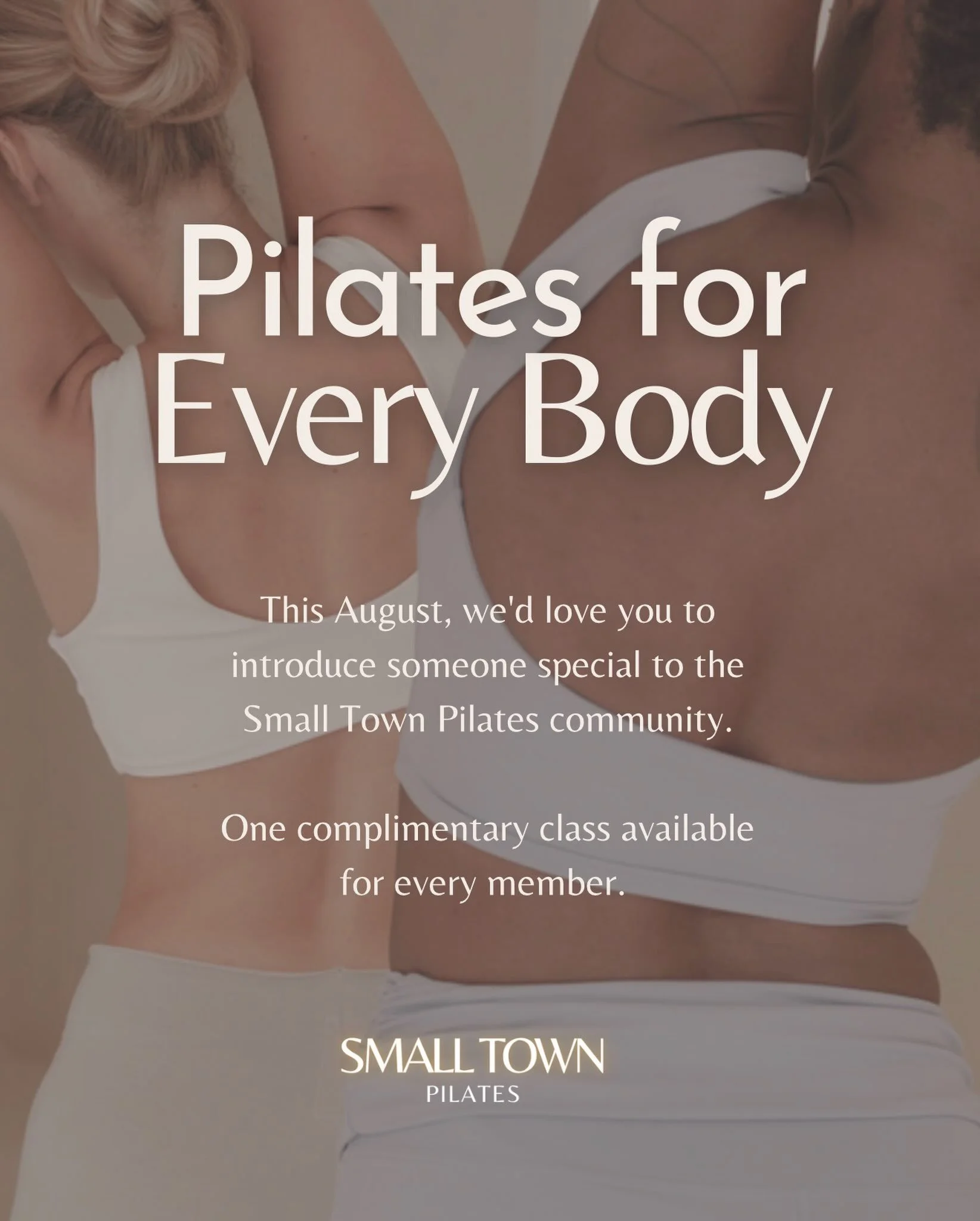 Movement is always better when you can share it.

This August, we&rsquo;d love you to introduce someone special to Small Town Pilates.

Whether it&rsquo;s a friend, your mum, your partner, a colleague, or someone who&rsquo;s always been curious about