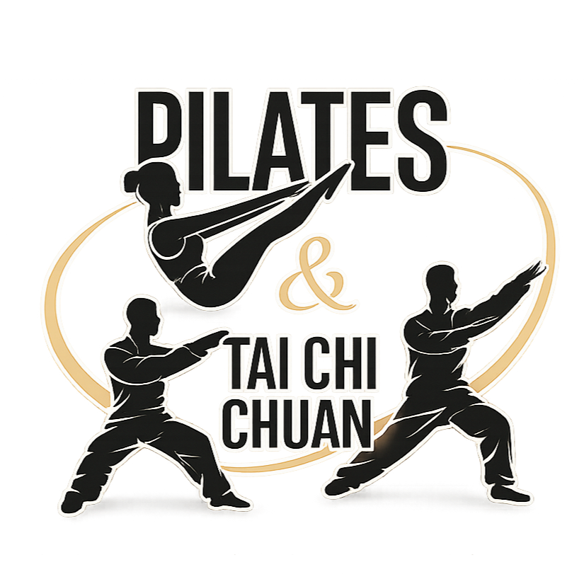 Logo illustrant la pratique de Pilates et Taichi Chuan avec des silhouettes de personnes en positions d'exercice.
