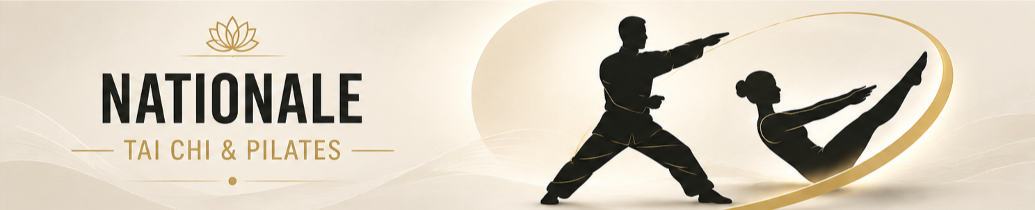 Logo de la nationale Tai Chi & Pilates avec silhouettes de deux personnes en position de Tai Chi.