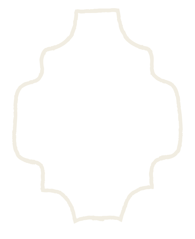 Outline of a dress form mannequin with a decorative border, on a black background.
