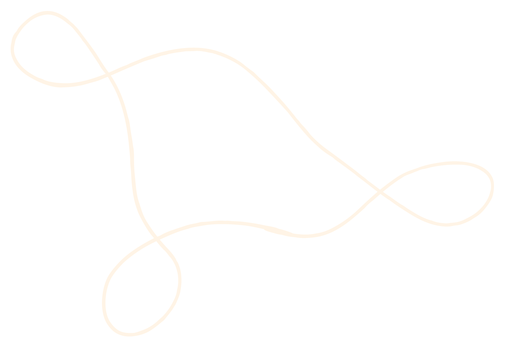 A black background with a single, continuous, beige-colored, curving line that loops and twists in an abstract pattern.