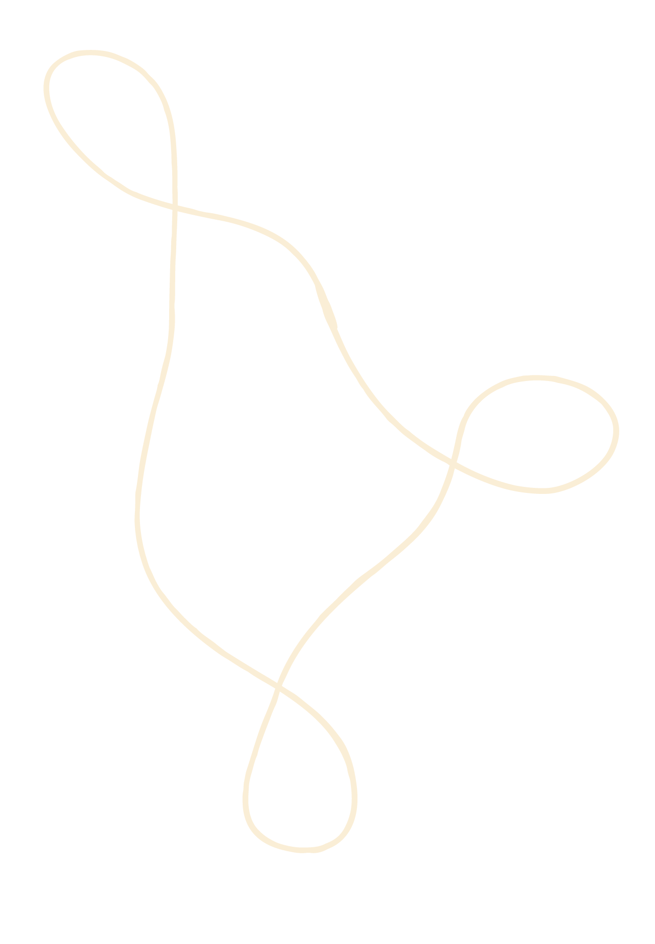 Light tan-colored line of continuous looping and curving shape on white background.