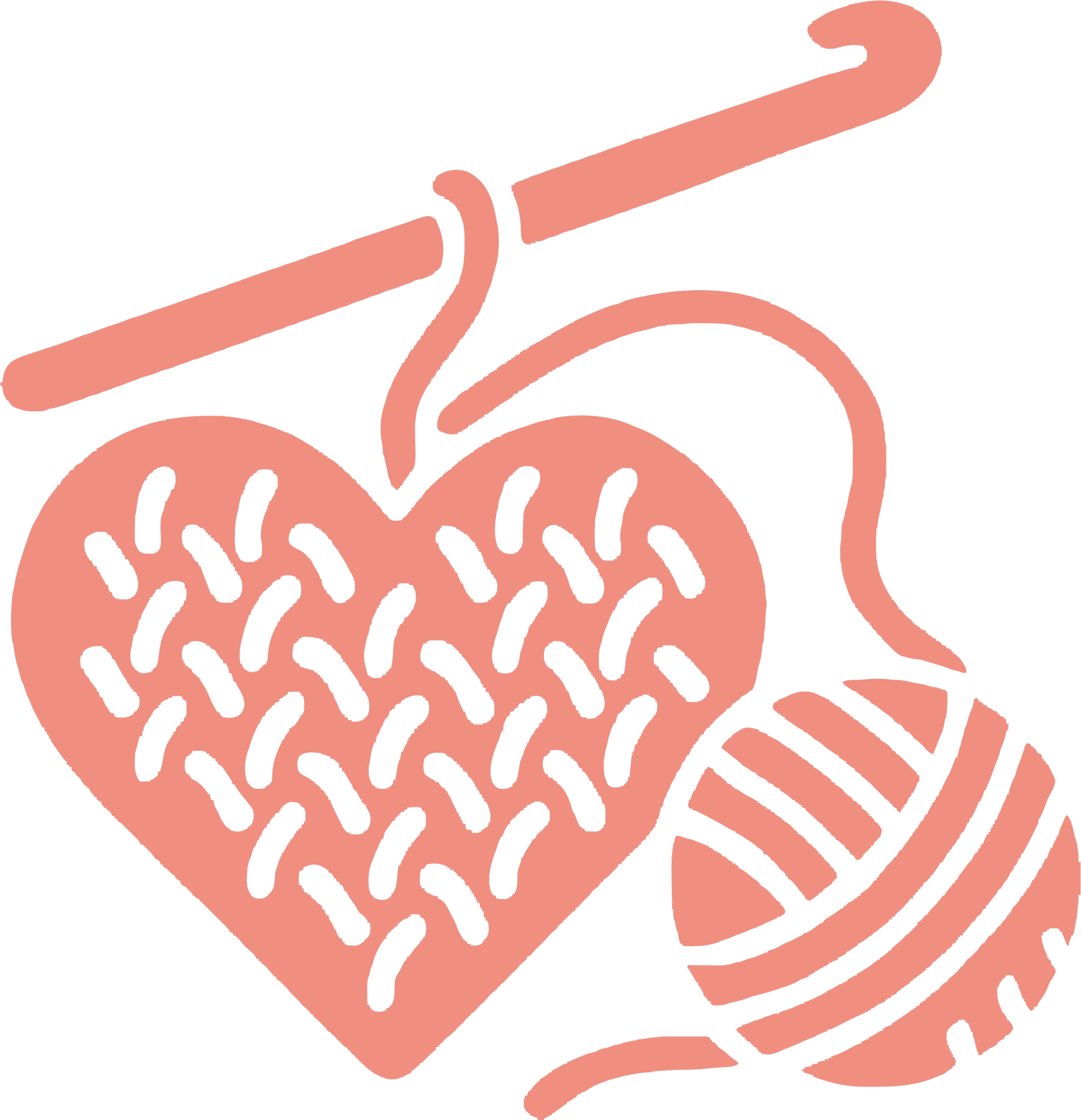 A graphic illustration showing a stylized anatomical heart in a pinkish color with black outlines and a curved line connecting to an object above it, on a black background.