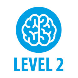 Blue circular icon of a brain with the text 'LEVEL 2' underneath