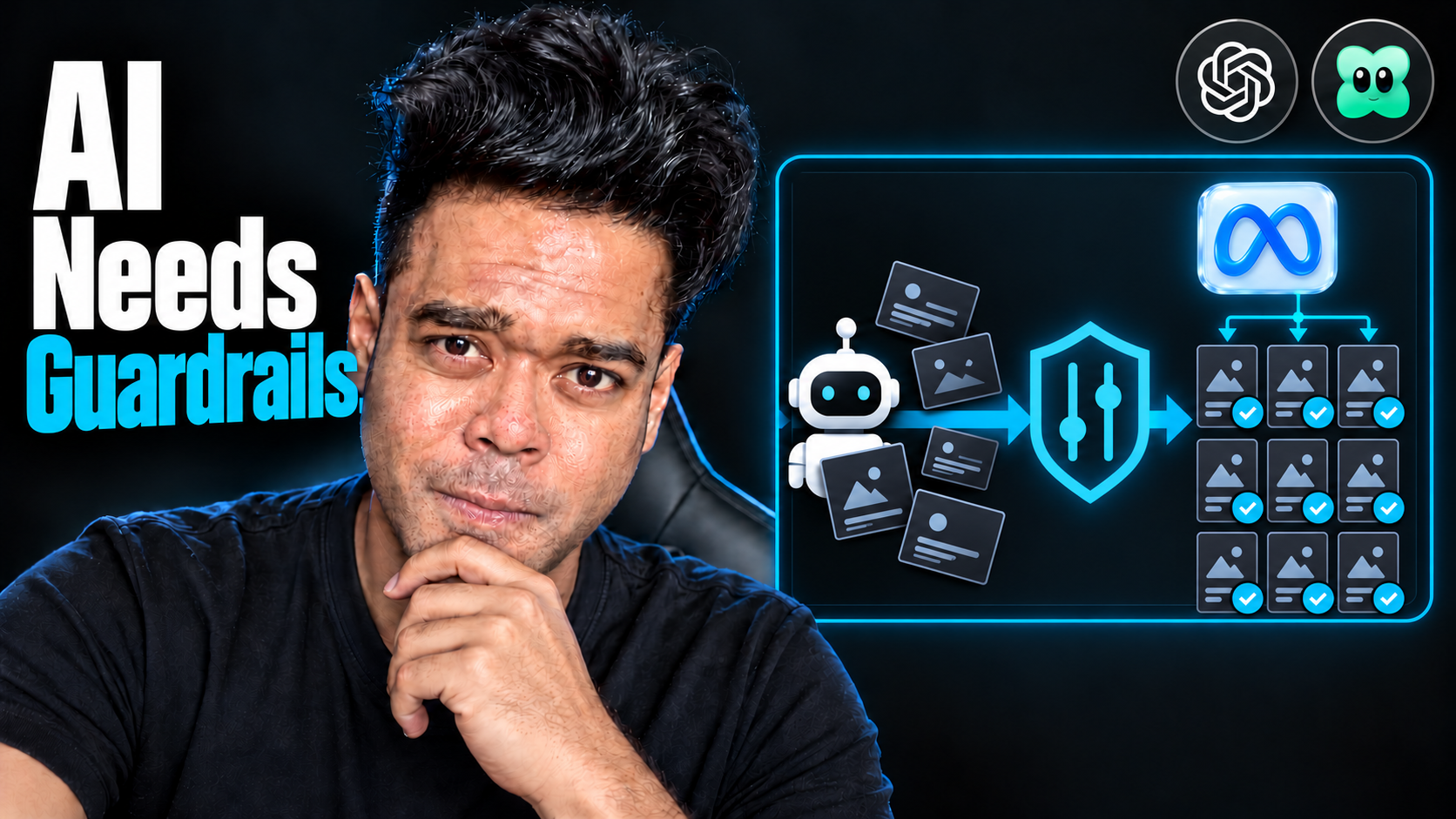 Yan Chowdhury beside an AI-assisted Meta ads workflow with the words AI Needs Guardrails