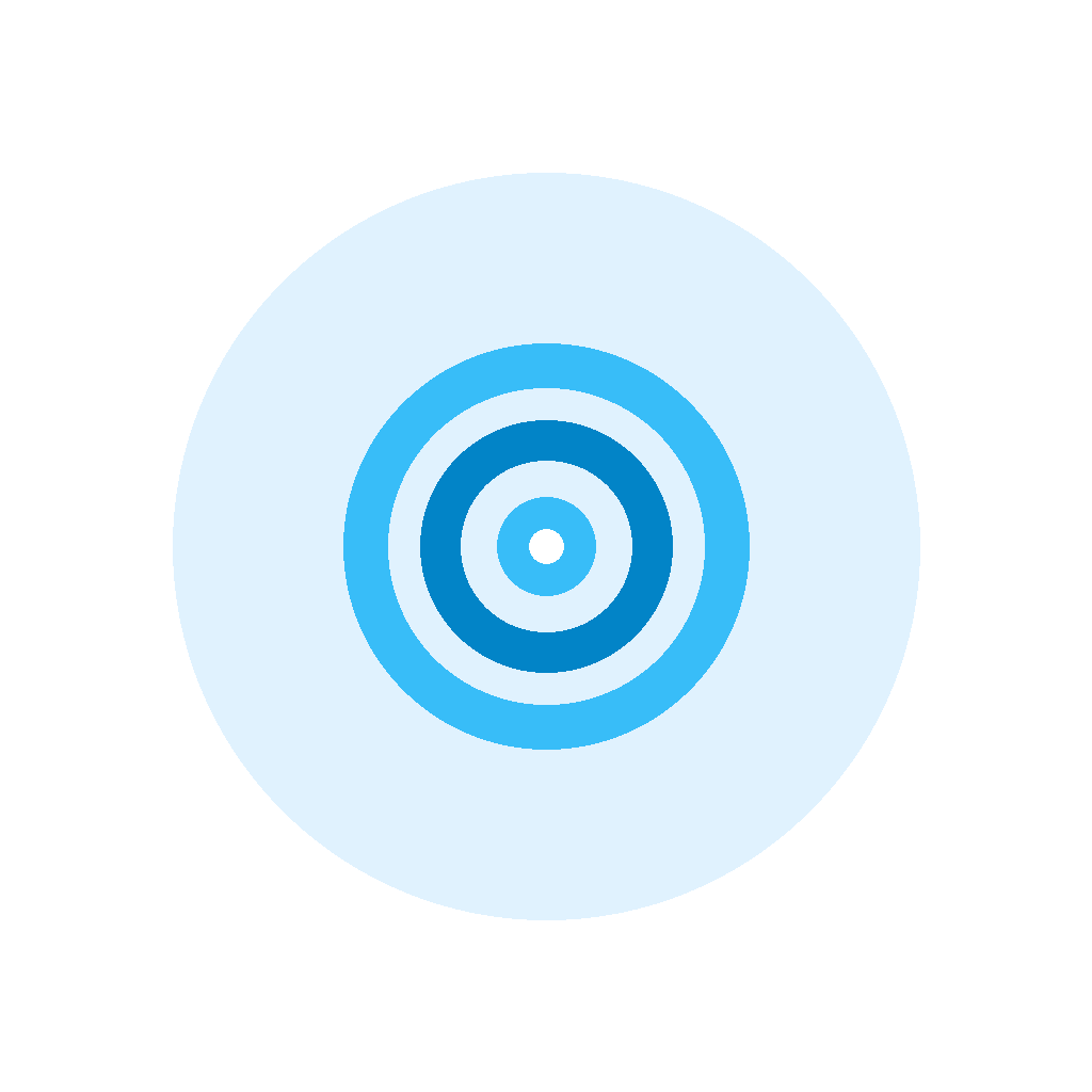 Target with concentric blue rings on a white background.
