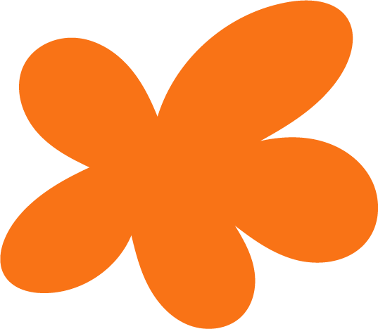 Orange shape resembling a stylized butterfly or flower with five rounded petals.