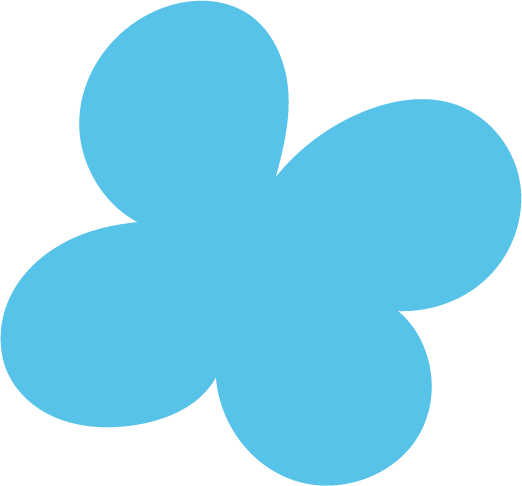 A blue balloon animal shaped like a flower with five rounded petals.