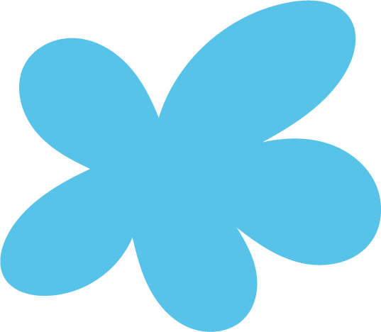A blue butterfly-shaped graphic with rounded wings.