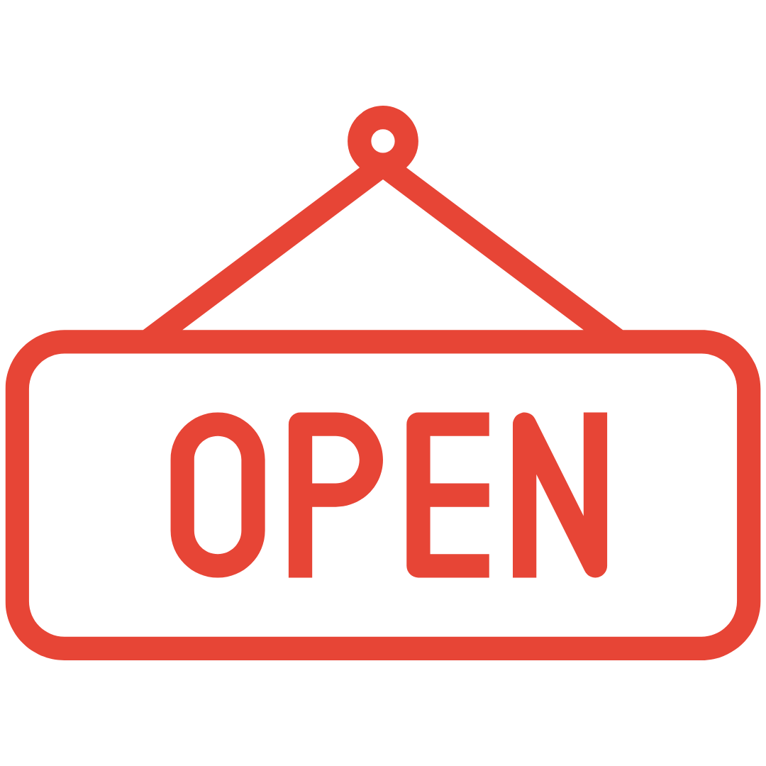 Rotes, an einer Schnur hängendes Ladenschild mit der Aufschrift »OPEN«.