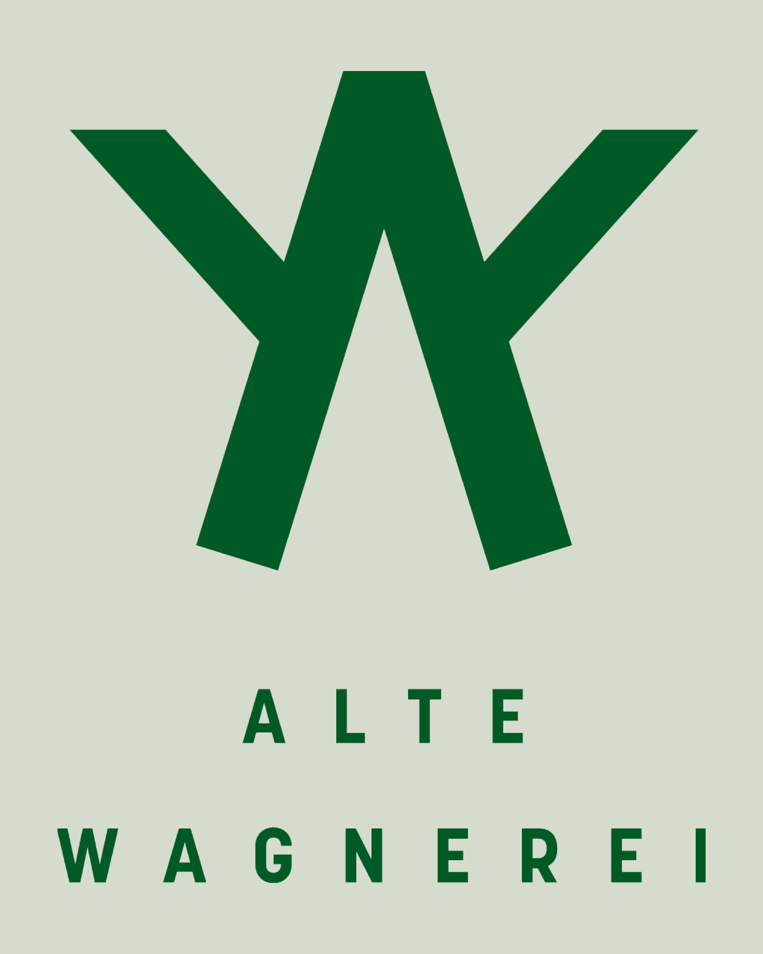 Logo mit großen grünen Buchstaben AW, darunter die Wörter ALTE WAGNERREI, auf hellgrauem Hintergrund.